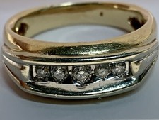 Men  s Diamond Band Solid 14k Gold Yellow  White Ring Vintage Estate