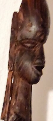 Vtg Funky Carved Wood Mask Long Warrior Wall Art Tribal Cool Tiki Bar Decor 26''