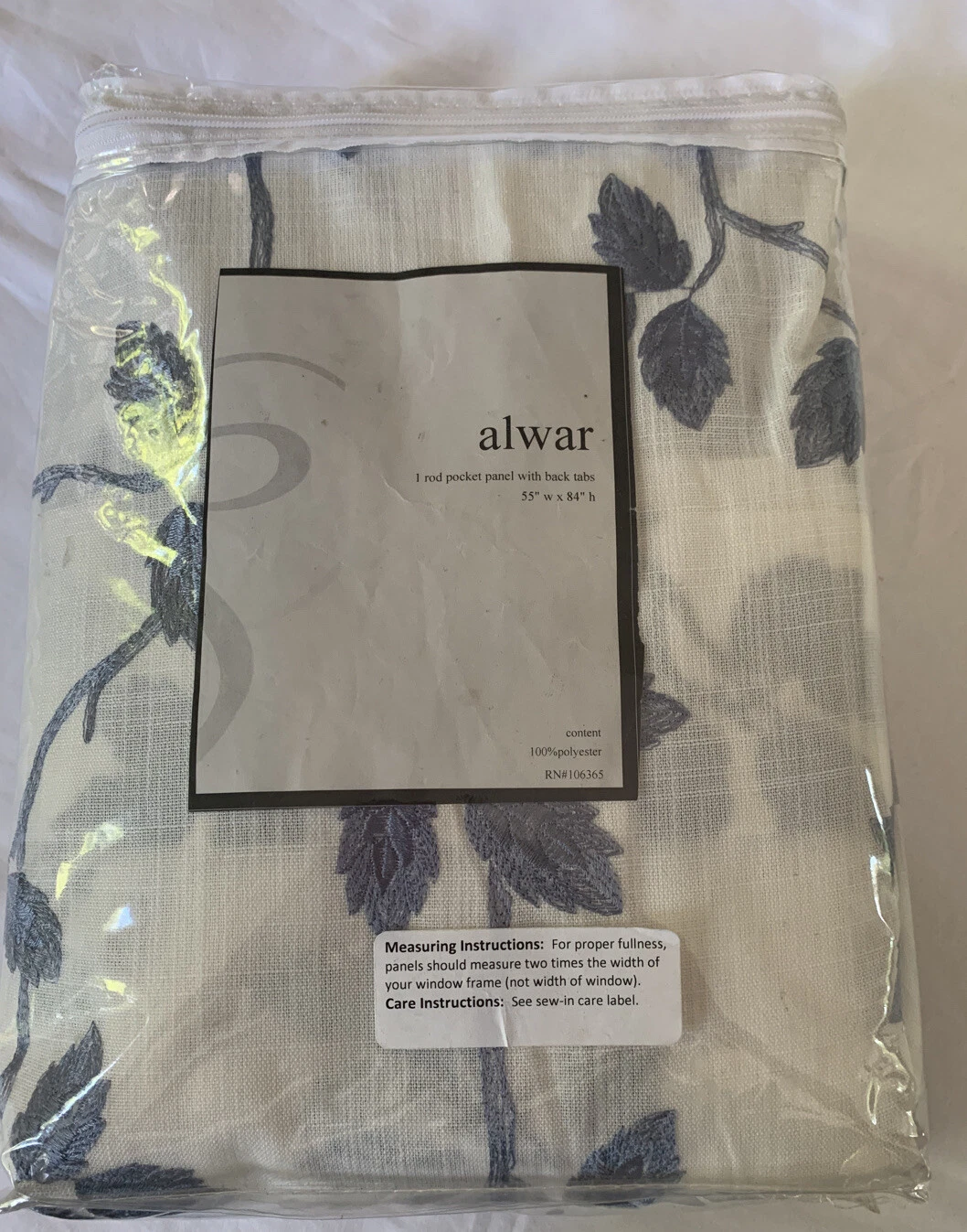 Alwar Blue/Ivory Embroidered Rod Pocket Panel 55” X 84”