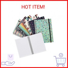 Paper Junkie 6 Pack 5x7 Spiral Notebooks with Pocket - Small Lined Journals with