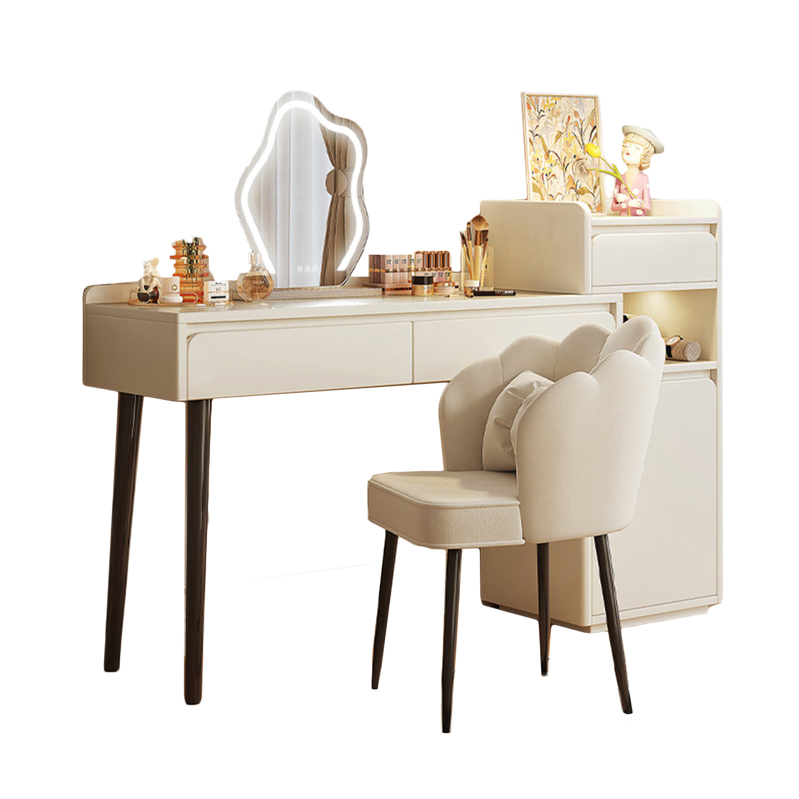 Dressing &Chair Table Stool Mirror Jewellery Makeup Storage