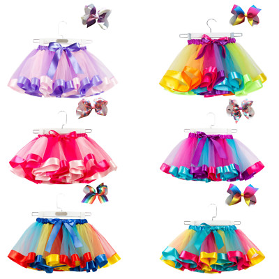 Ready 2 Ship! Tutu Skirt 12M-8Yrs Colorful Pettiskirt Rainbow Tulle w/ Hair Bow