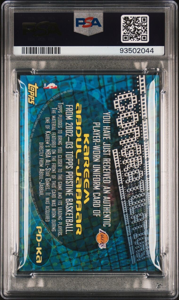 2002-03 Topps Pristine Kareem Abdul Jabbar Game Used Jersey PSA 10 #PD ...