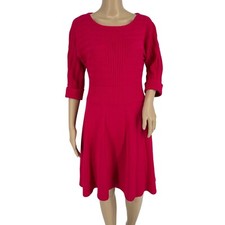 Eliza J sweater dress pink fuchsia Large ribbed half sleeve pleated skirt