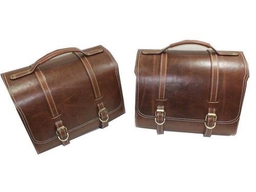 Sacoches De Selle Moto En Cuir Véritable Marron – Ensemble De 2 Poches Latérales Robustes 11x9x4 Pouces