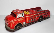 Vintage 1940s Marx Tin Litho Friction Toy Red Fire Truck