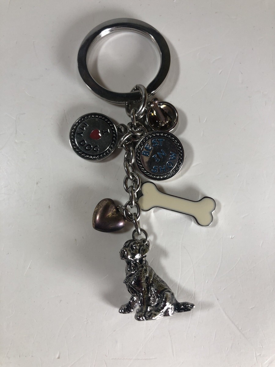 Golden Retriever I Love My Dog Charms Keychain Keyring Bone Dog