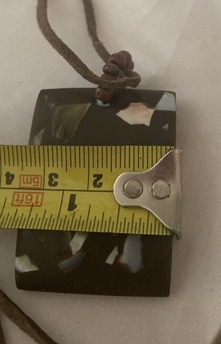 Resin Pendant With Leather Cord - Embedded MOP & Other Reflective Gems - Picture 4 of 6