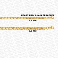 14K Solid Yellow Gold Heart Link Chain Bracelet