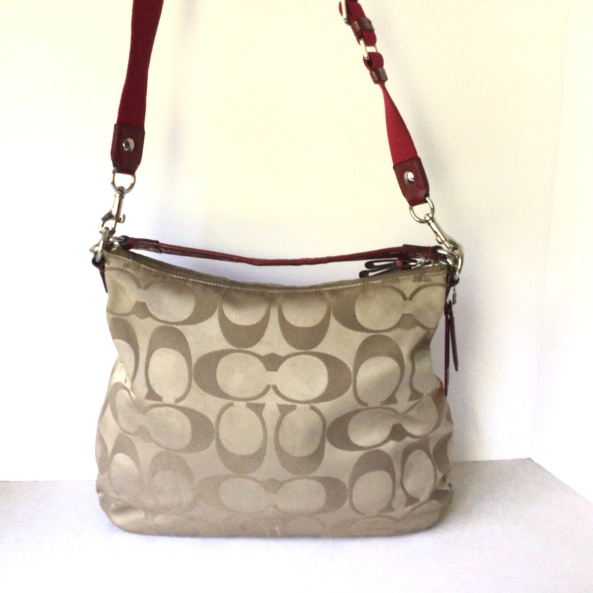 Auth Coach Poppy Signature Shoulder Bag F20064 Beige Canvas | eBay