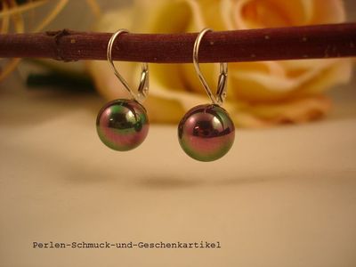 Ohrboutons 925er Silber aus Muschelkernperle 10mm in Tahiti-Peacock TOP Geschenk