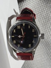 Mode Pilot Watch Stainless Steel Sapphire Crystal Miyota 8215 Leather Red Strap