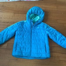 EUC Adidas blue teal winter light puffer coat kids girls 6 XS outdoors kidcore
