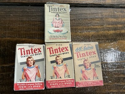 Vintage Lot Of 4 Tinex Tints & Dyes IOB Pink Maize Yellow Fuchsia MCM