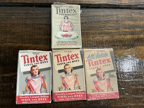Vintage Lot Of 4 Tinex Tints & Dyes IOB Pink Maize Yellow Fuchsia MCM