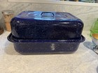Vintage Blue Speckled Enamel Roasting Pan w/ Lid Large Camp Farmhouse — photo 1