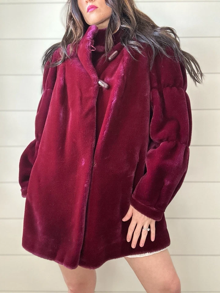 Chaqueta Borg De Colección Años 70 Piel Sintética Boho Indie Lujo Invierno Arándano Glamour Afgano Foto 4 de 4