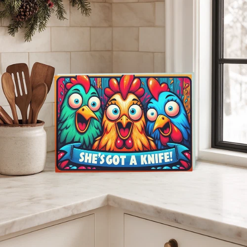 ⭐ Rooster Novelty Faux Stained Glass Cutting Board | 11"x8" | Food‐Safe