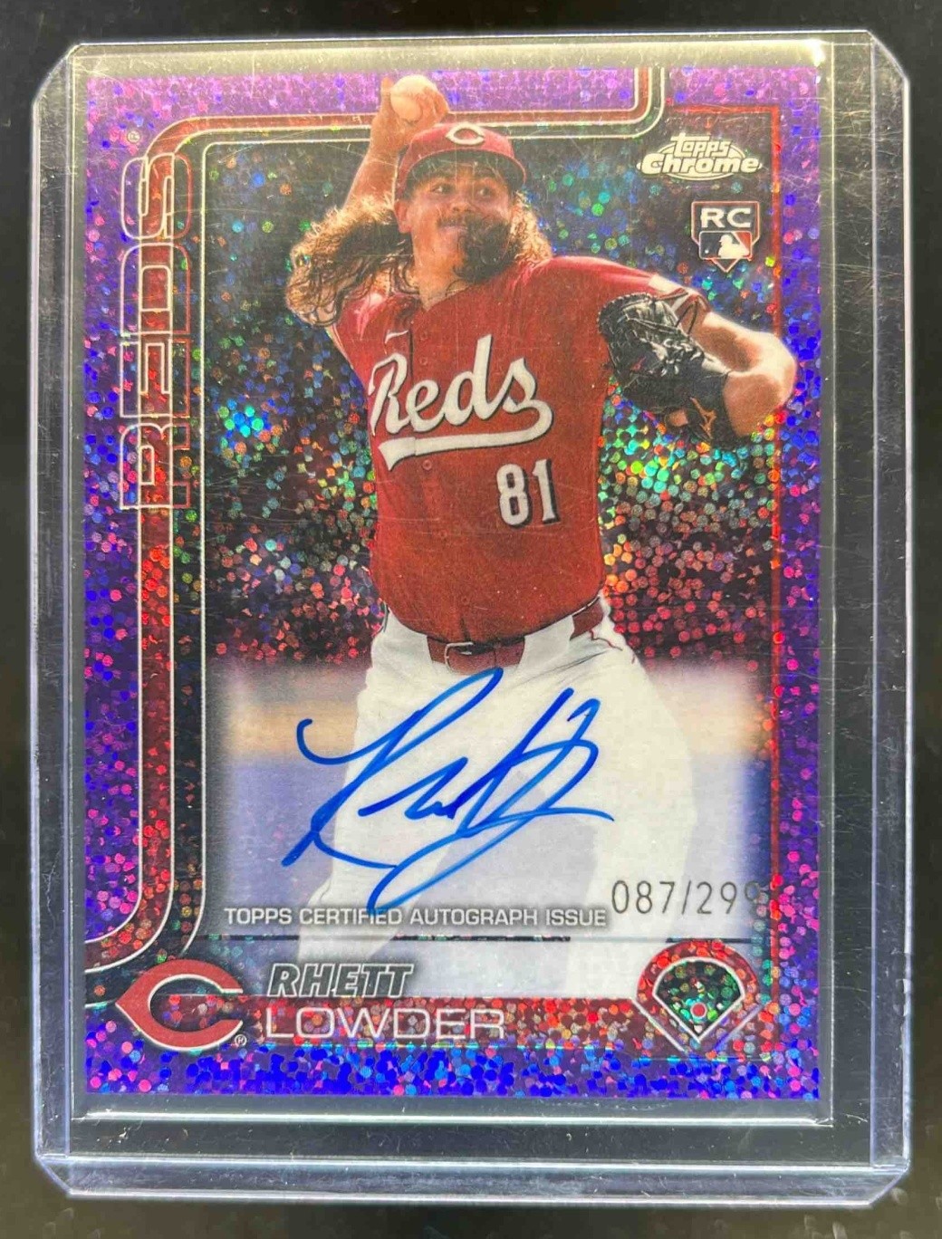 2025 Topps Chrome Rhett Lowder Rookie Auto RC Purple Speckle Refractor #87/299
