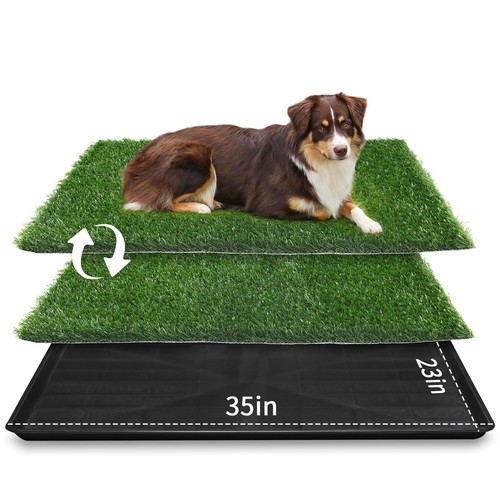 Large Dog Grass Pad with Tray - 35x23in Dog Litter Box with 2-Pack Replacemen...