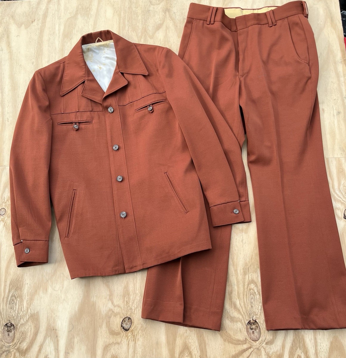 Vtg Rayon 60s 70s Mens 2 Piece Mod Hippie Suit Blazer Jacket