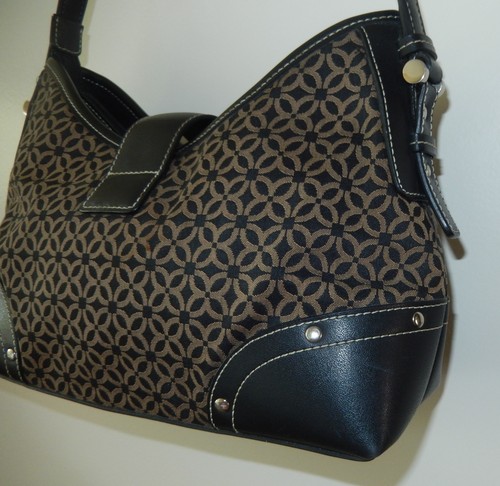 Relic Black w/muted gold pattern Faux Leather Fabric Purse Shoulder Hobo Bag - Picture 4 of 14