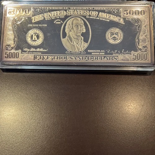 Washington Mint 4 oz. .999 Fine Silver Bar  2005 $5,000 Bill In Capsule