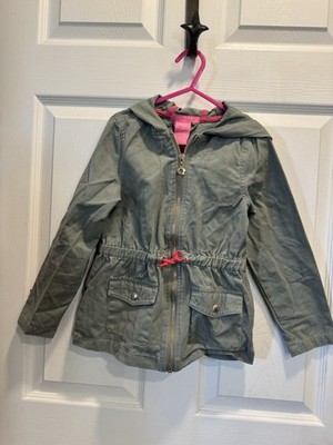 Isaac Mizrahi Girl Size 5 -6 Pink Tie Belted Full Gold Zip Hooded Jacket Green