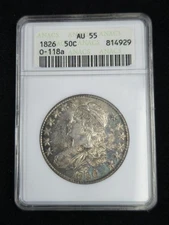 1826 capped bust half dollar Soapbox Anacs Au 55 Toned 0-118a