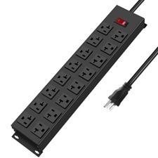 Heavy Duty 20 Amp Power Strip, Garage 16 Outlets Metal 12 Gauge Surge Protect...