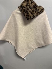 Cape with Faux Fur Collar One Size Fits Most Taupe Color