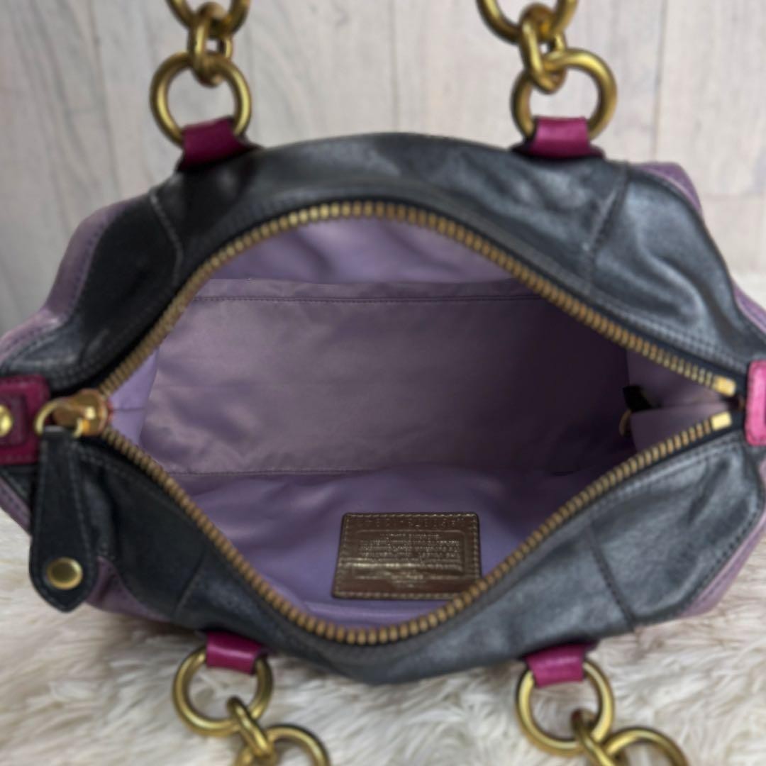 Rare Y2K COACH Logo Multi-Color Stripe Leather 2way Bag - Auth image 9