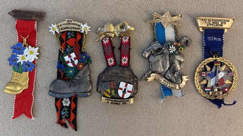 Lot of 5 German 1978 Volkswanderung Medals Hiking Walking Award Pins/Ribbons