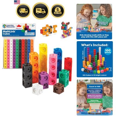 MathLink Cubes - Set of 100 Cubes, Ages 5+ Kindergarten, STEM Activities, Mat...