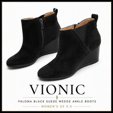 Vionic Paloma Black Suede Wedge Ankle Boots W...