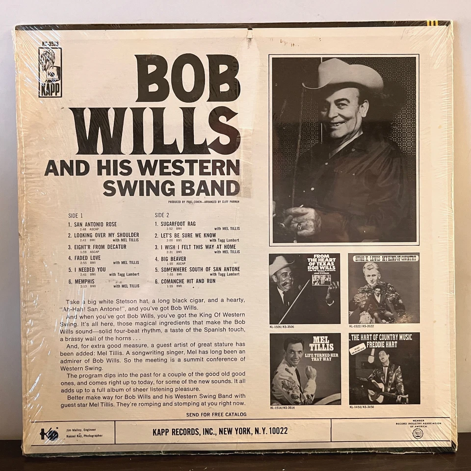 BOB WILLS - King Of Western Swing (1967) - 12" Vinyl Record LP - VG - Image 2 of 3