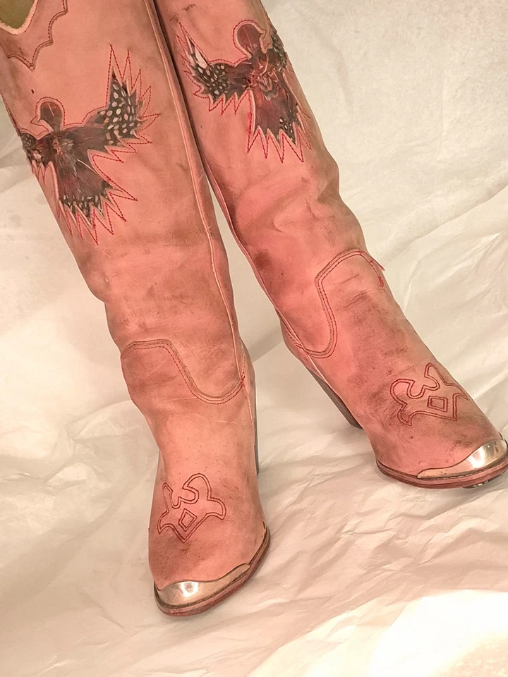 1970's VINTAGE Tall PHOENIX Feather Insert Hippy STATEMENT Boots NUBUCK LEATHER - Image 2 of 4