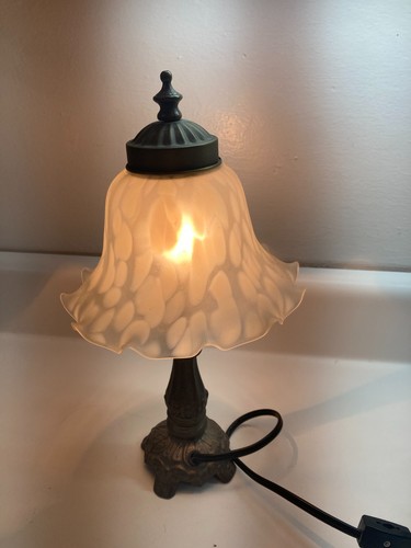Decorative Mini Accent lamp with Ruffled white Speckled Glass Shade - Picture 2 of 14