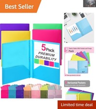 Durable Plastic Pocket Folders with Prongs - 5 Pack for Homework  Business
