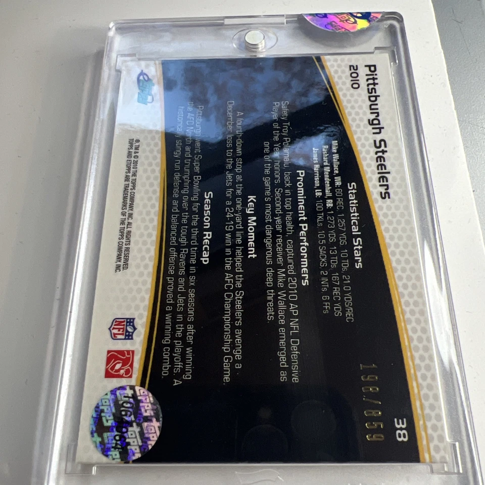 2010 Etopps Football Roethlisberger Polamlu Bettis #198/859 Pittsburgh Steelers - Image 4 of 4