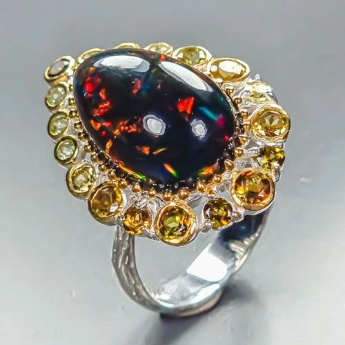 Top AA+ 6 ct+ Natural Black Opal Ring 925 Sterling Silver Size 7.5 /R461609