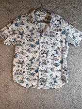 Columbia Mens Rapid River Regular Fit Button Down Shirt White Blue Sz L Hawaiian