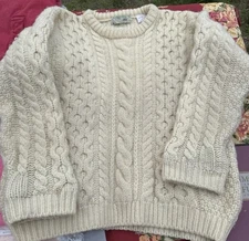 SAMBOCK Unisex sweter 100% pure new wool  L Made In Ireland White Cream Or Simi