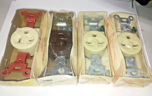 LOT OF 4 VINTAGE HEAVY DUTY ARROW HART SINGLE RECEPTACLES 5731-1,5861,5654 NEW