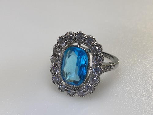 Vintage Sterling Silver 925 Ring Blue Big Cubic Zirconia Stone Size U 5.74g - Picture 7 of 11