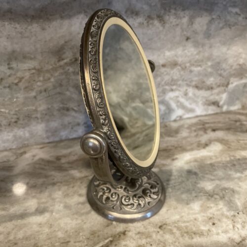 Vntg Ornate Silver Plated Swivel Tilting Double Sided Vanity Freestanding Mirror - Picture 4 of 7