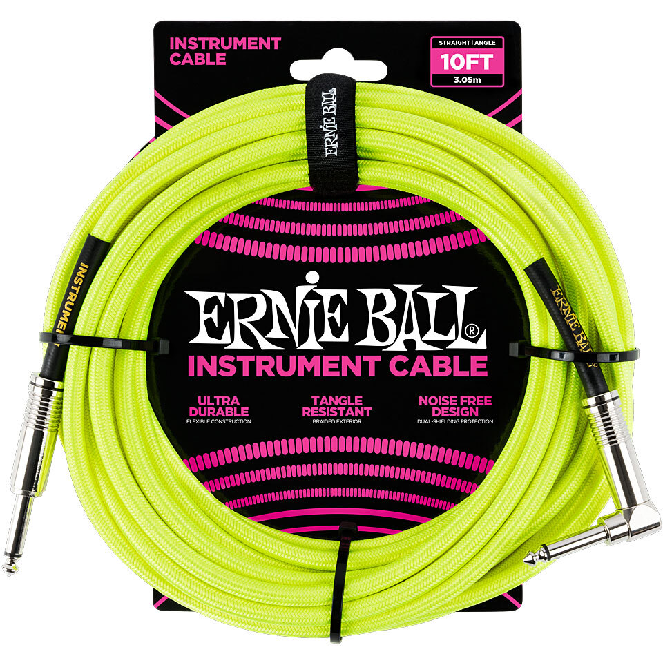 Инструментальный кабель Ernie Ball EB6080 Неоново-желтый, 3,0 м, Аудиокабель Gitarre NEU