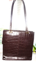 Borsa a tracolla vintage Clarks grande marrone vegan pelle modello coccodrillo doppia tracolla