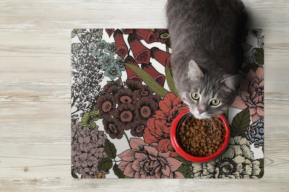 Hunde Katzen Napfunterlage Fressnapf Matte für Schüssel Blumen im Herbst - Bild 3 von 4