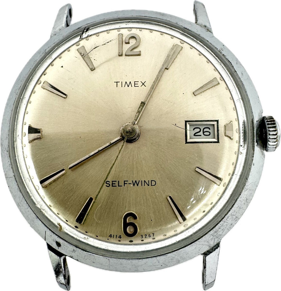 Vintage 1967 Timex Self-wind Silver Dial Date Watch 4114-3267
